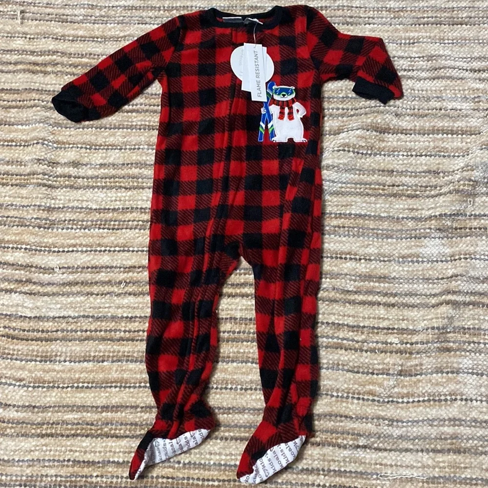 Koala Kids Baby Boy Plaid Fleece Footed Pajamas Polar Bear Skier Zip Up. 18 mos